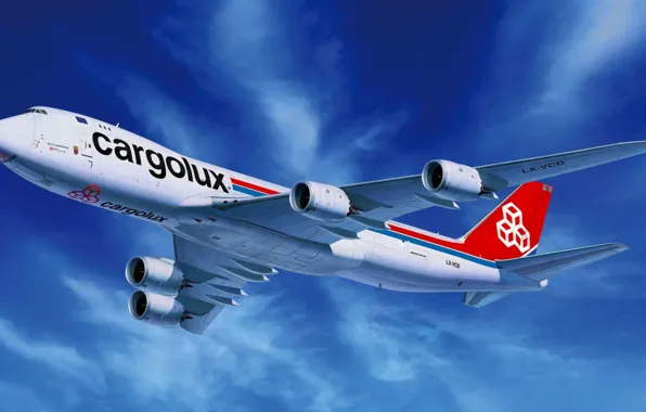 Art, airplane, painting, aviation, Boeing 747-8F CARGOLUX