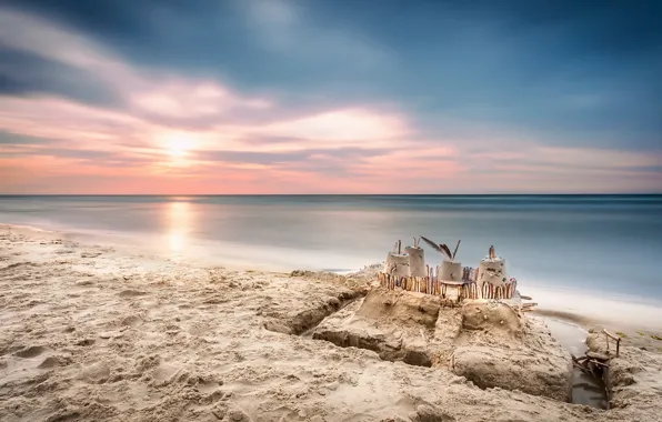 Картинка песок, море, пляж, замок