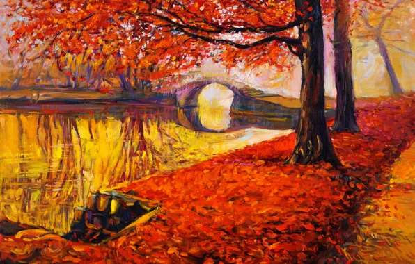 Картинка пейзаж, краски, картина, живопись, landscape, autumn, painting, oil
