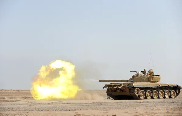 Картинка война, выстрел, танк, Ирак, т-72