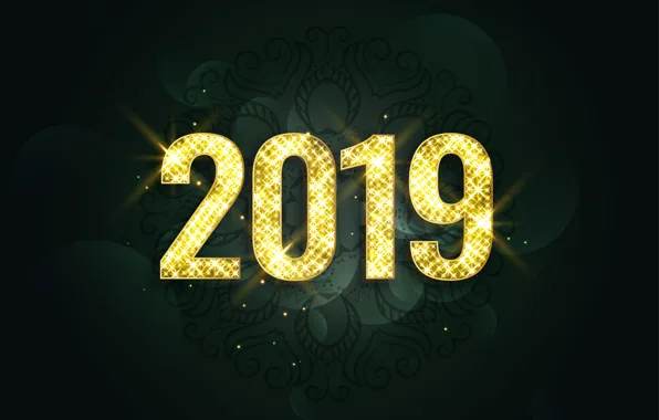 Золото, Новый Год, цифры, golden, черный фон, black, background, New Year