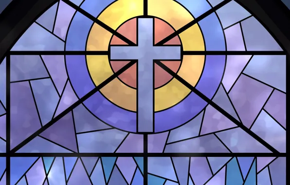 Крест, текстура, окно, витраж, цветные стекла, фрагмент остекления