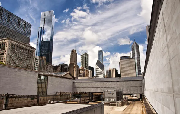 Небо, здания, небоскребы, Чикаго, америка, Chicago, сша, высотки