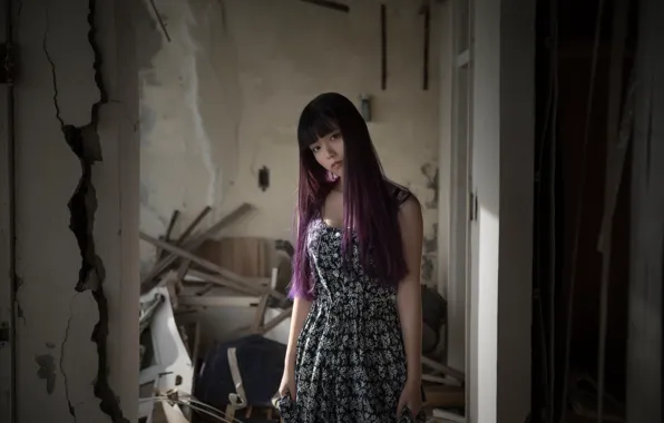 Картинка девушка, лицо, фон, волосы, цвет, азиатка