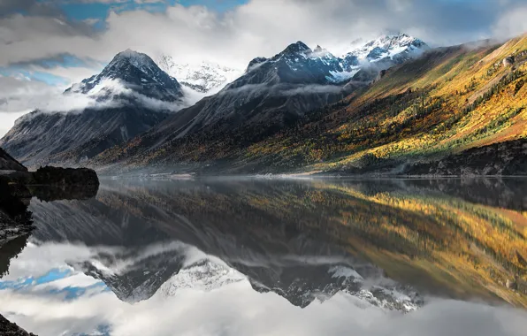 Осень, отражения, горы, озеро