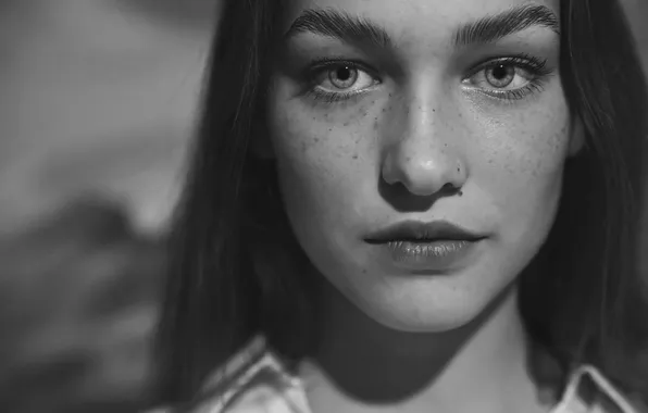Взгляд, портрет, чёрно-белое, веснушки, Максим Михайлов