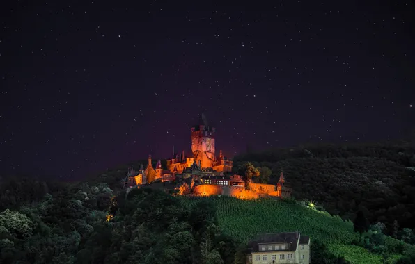 Картинка небо, звезды, ночь, замок, Германия