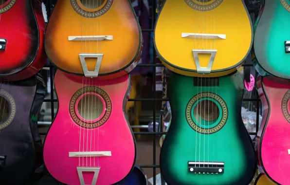Гитары, USA, разноцветные, рынок, Texas, San Antonio