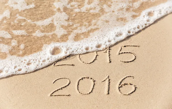 Картинка песок, море, пляж, Новый Год, цифры, New Year, Happy, 2016