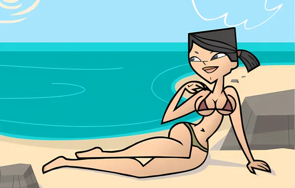 Girl, sexy, cleavage, beach, legs, sea, boobs, anime