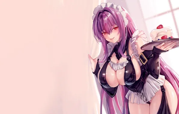 Girl, sexy, cleavage, pink hair, long hair, boobs, anime, beautiful