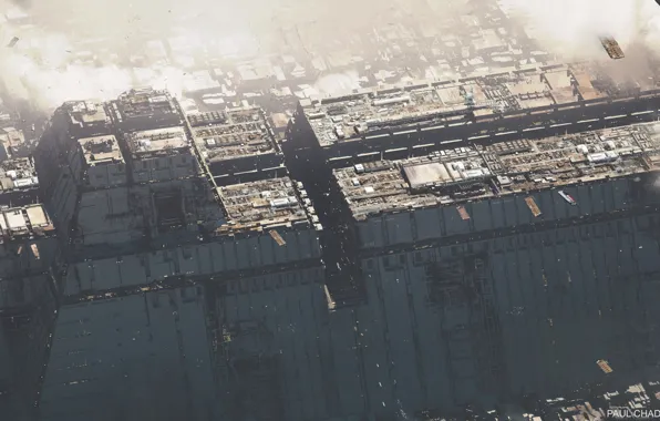 Город, Будущее, City, Fantasy, Арт, Транспорт, Aerial view, LA