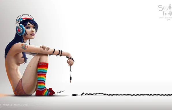 Девушка, музыка, наушники, Lone DJ