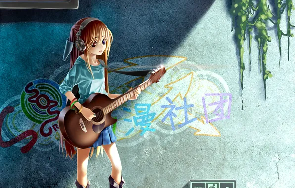 Картинка гитара, наушники, девочка