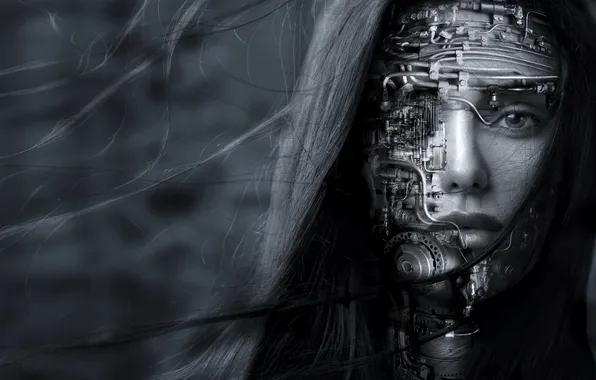 Картинка девушка, лицо, робот