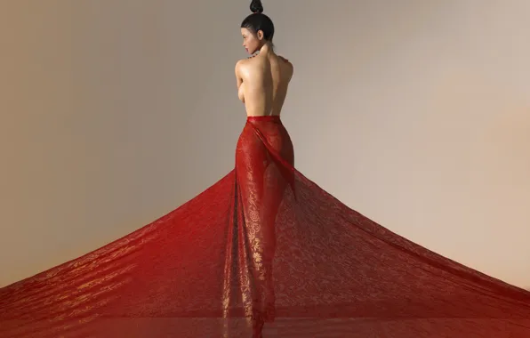 Картинка девушка, красный, платье