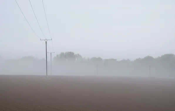 Картинка поле, туман, лэп