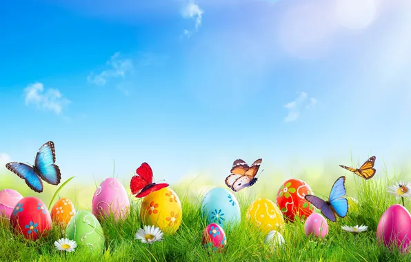 Картинка цветы, яйца, весна, colorful, Пасха, happy, flowers, spring