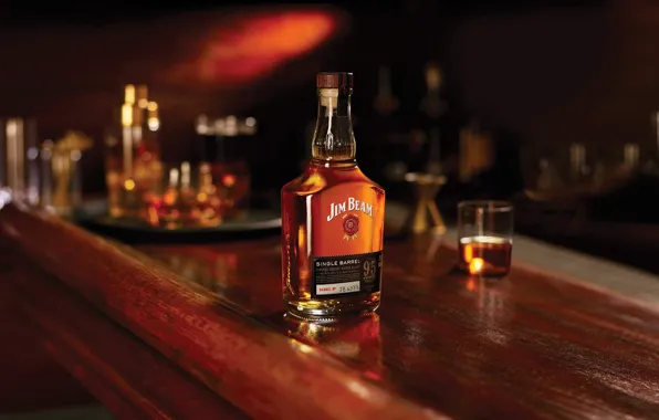 Картинка бокал, бутылка, вечер, бар, виски, Jim Beam