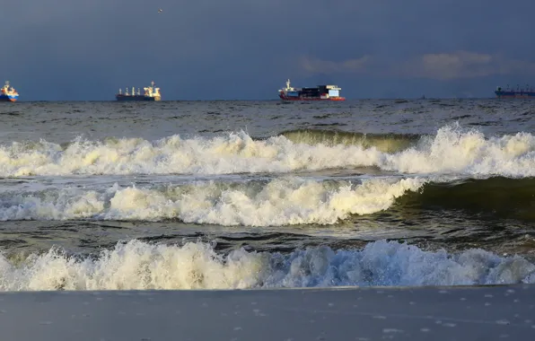 Storm, beach, sea, ocean, water, wave