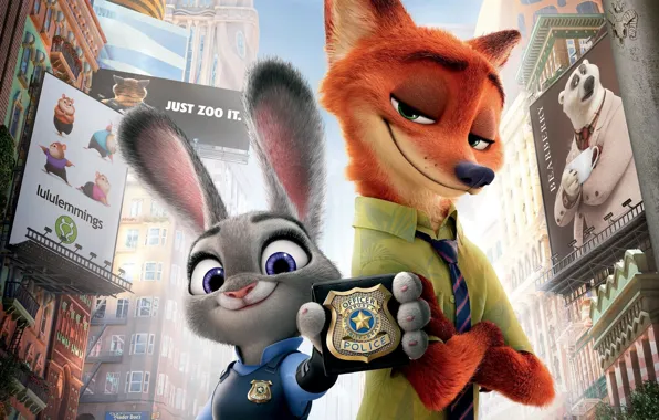 Кролик, лис, значёк, Zootopia, Зверополис