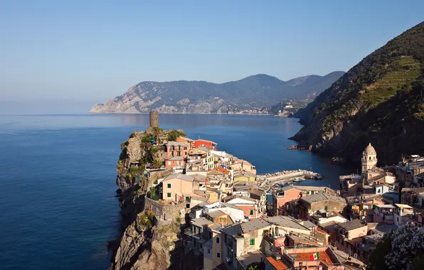 Горы, город, фото, скалы, побережье, дома, Италия, Vernazza Liguria