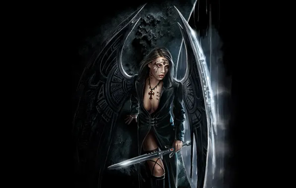 Картинка Девушка, крылья, меч
