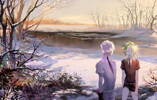 Осень, озеро, девушки, Houseki no Kuni, Страна Самоцветов