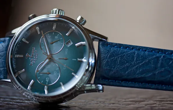 Blue, Steel, Watch, Leather, Jack Pierre