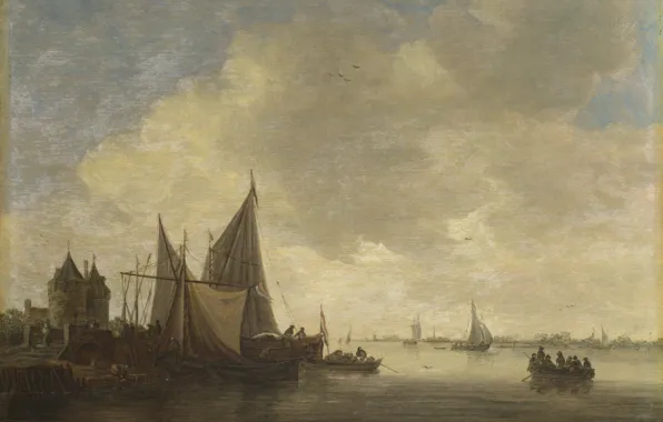 Пейзаж, лодка, картина, парус, Jan van Goyen, Ян ван Гойен, The Mouth of an Estuary …