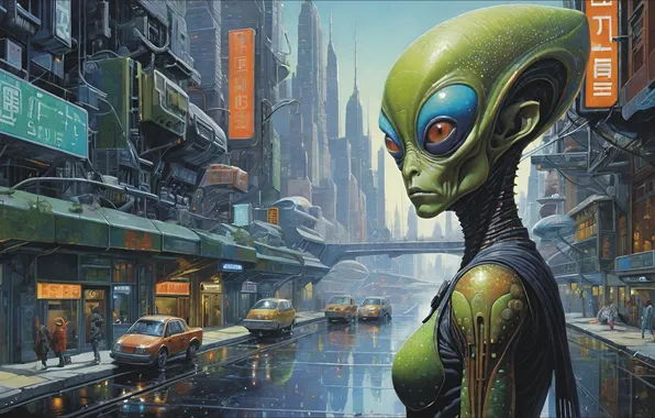 City, ART, alien, инопланетянка, Fantastic, fantasy art