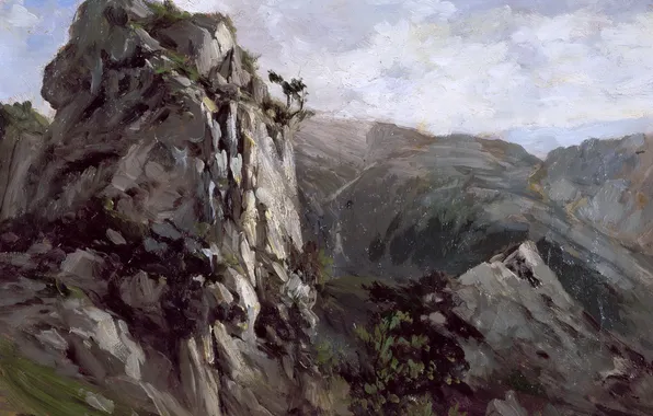 Картинка пейзаж, природа, картина, Карлос де Хаэс, Скалы в Пахаресе