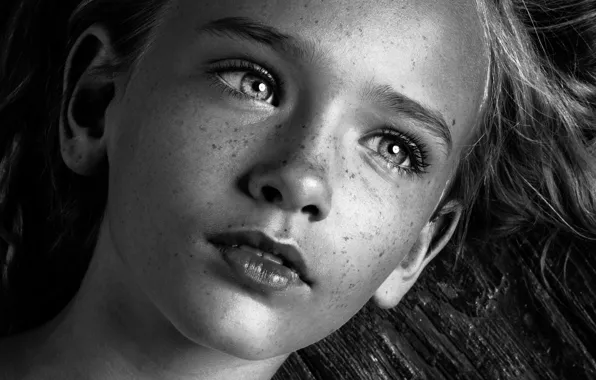 Макро, портрет, девочка, веснушки, ч\б, Megan Bloxham