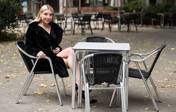 Long hair, model, coat, gorgeous, photoshoot, posing, black dress, beautiful face