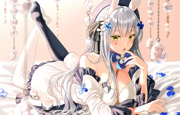 Girl, sexy, cleavage, long hair, dress, boobs, animal ears, anime