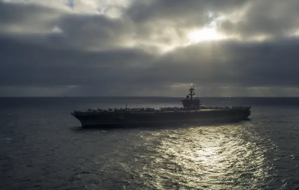 Картинка ночь, оружие, корабль, Aircraft carrier USS Carl Vinson (CVN 70)