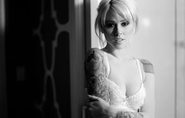 Girl, lingerie, bra, woman, model, tattoo, blonde, underwear
