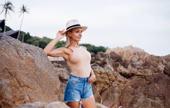 Картинка girl, shorts, dress, hat, beautiful, model, sweet, look