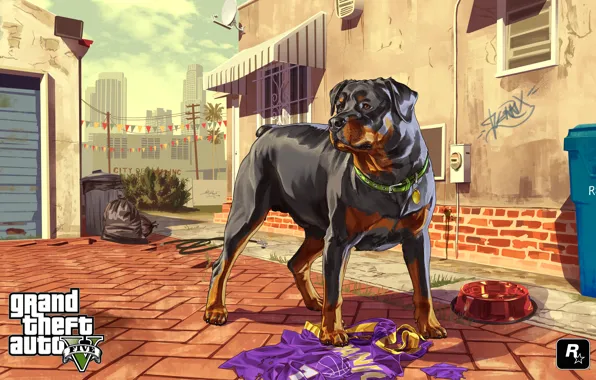 Картинка собака, пес, artwork, Grand Theft Auto V, gta5, лос сантос, чоп, chop