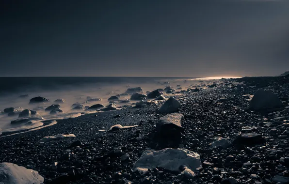 Картинка пляж, галька, камни, Море, горизонт
