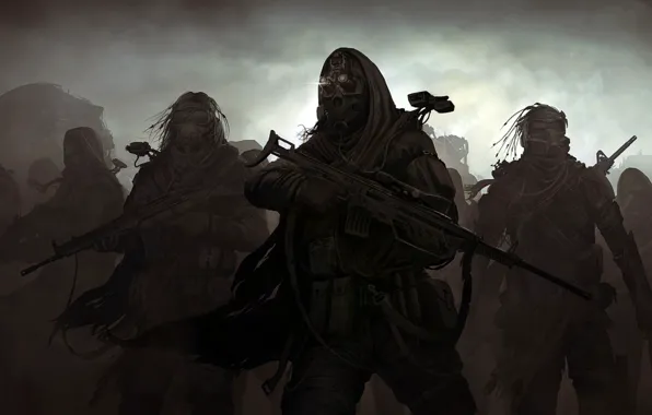Картинка туман, оружие, войны, винтовка, отряд