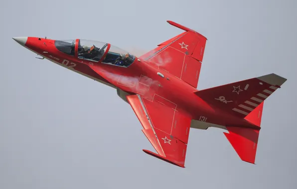 Картинка красный, полёт, самолёт, пилоты, Як-130, учебно-боевой, Yak-130