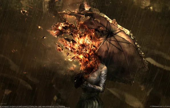 Картинка дождь, огонь, зонт