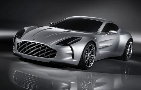Картинка отражение, Aston Martin, серебро, ONE 77