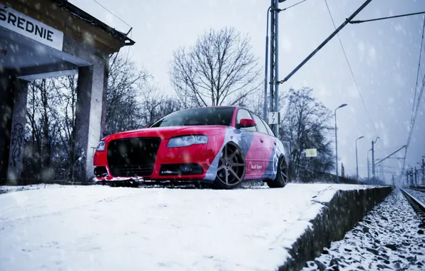Audi, Red, Snow, Garage, Avant, Audi A4, A4 B7