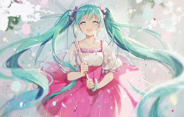 Картинка девушка, цветы, дождь, зонт, аниме, слезы, арт, vocaloid