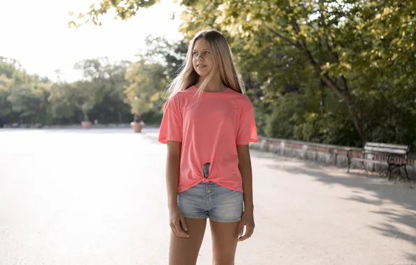 Картинка girl, shorts, beautiful, model, jeans, adorable, T-shirt