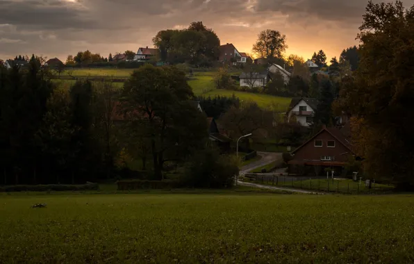 Природа, рассвет, деревня, Nature, sunrise, village