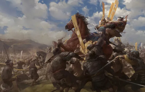 Картинка смерть, война, лошадь, армия, самурай, битва