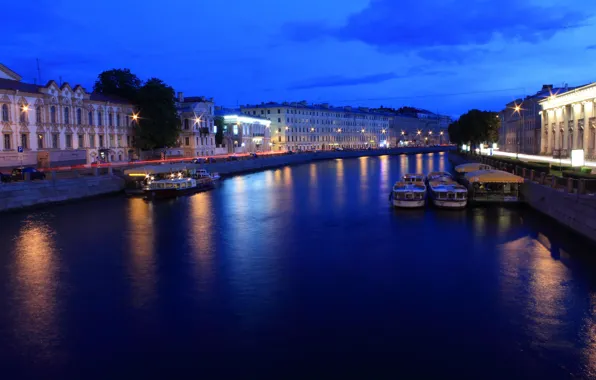 Картинка ночь, огни, река, фонари, Russia, питер, санкт-петербург, St. Petersburg